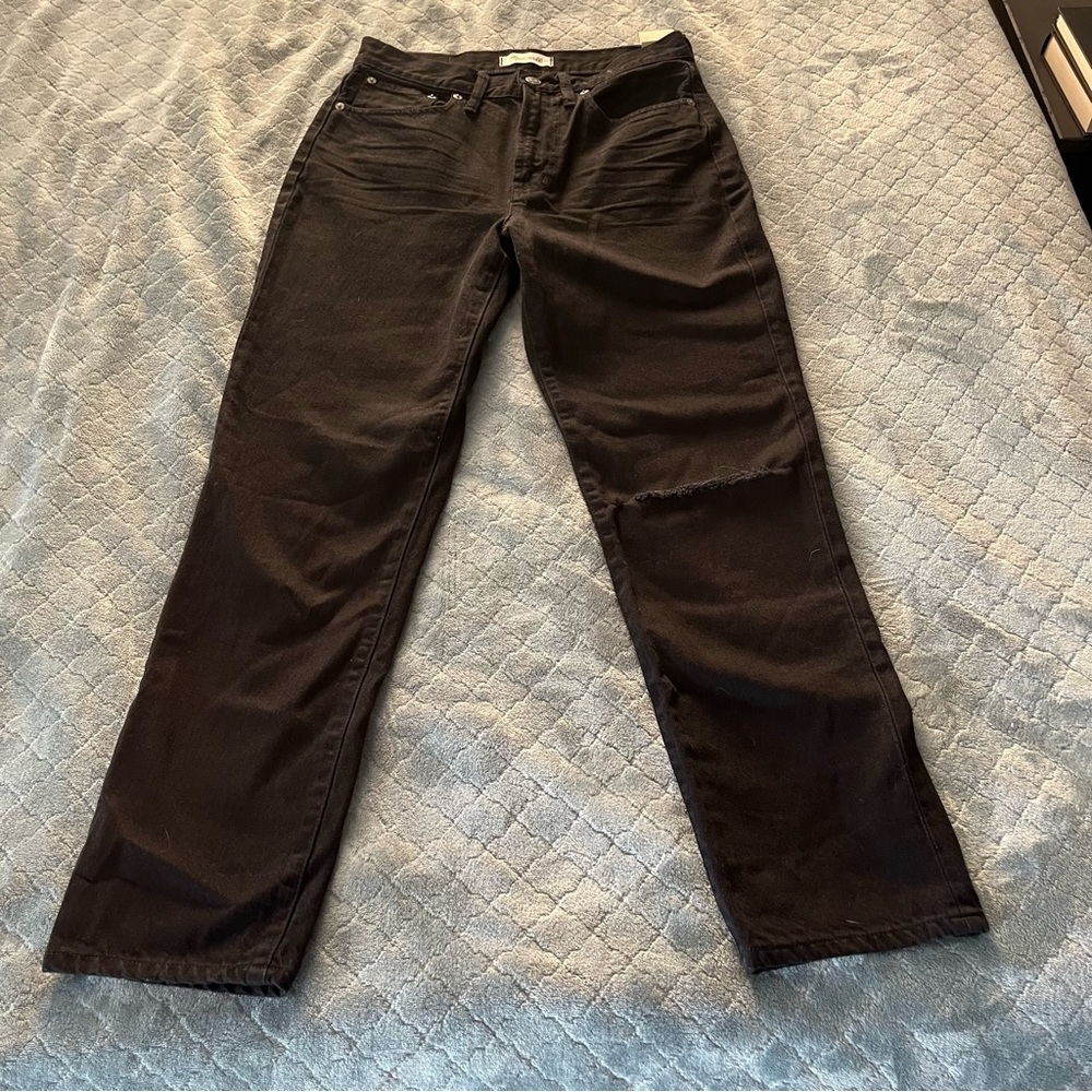 Madewell The Perfect Vintage Jean Black Distressed High Rise Tapered Denim 27